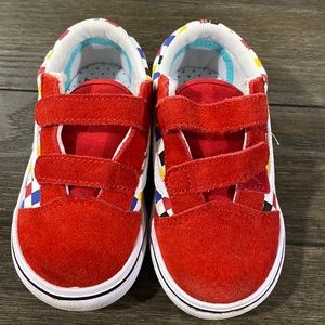 Red Velcro suede vans